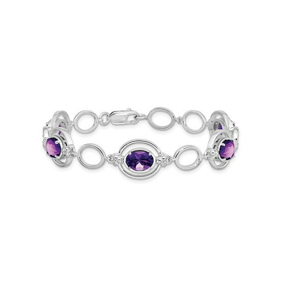 5.40 Carat (Ctw) Sterling Silver Open Link Amethyst Bracelet (7.50 Inces)