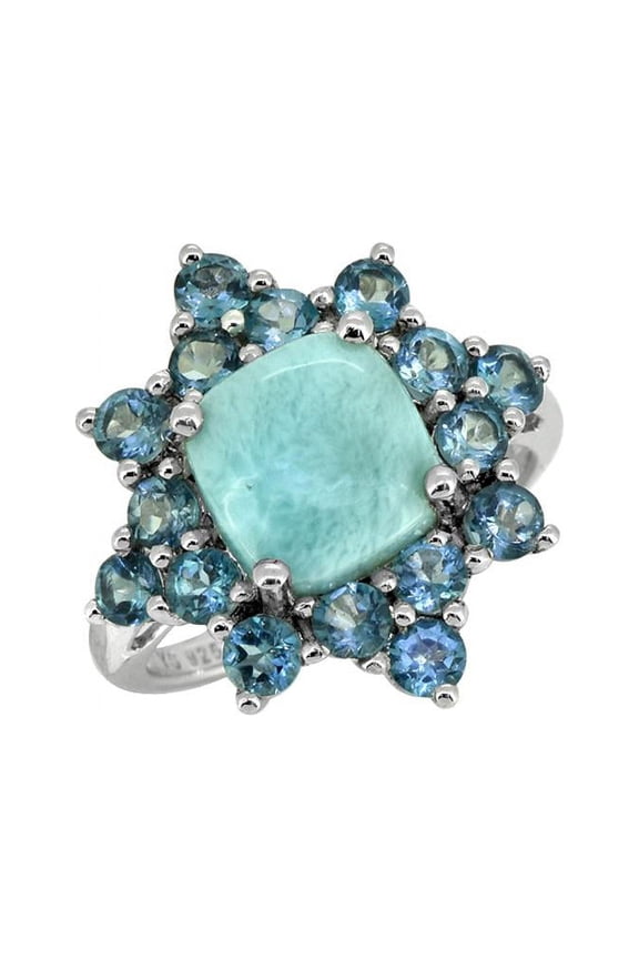 5.40 Cts. Larimar London Blue Topaz 925 Sterling Silver Cluster Ring