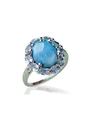 YoTreasure Larimar Sterling Silver Ring - 1.82 Ct Solid 925 Silver Solitaire Ring, Dominican Gemstone Jewelry Gift For Her