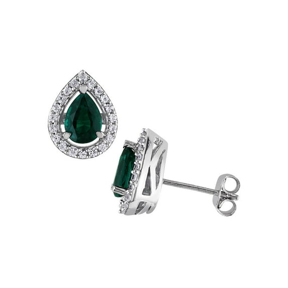 5.45 Carat (Ctw) Lab-Created Emerald and Created White Sapphire Earrings in Sterling Silver for Women