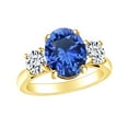 thumbnail image 1 of AFFY 5.46Carat(Ctw) Simulated Blue Sapphire & White Natural Diamond Three Stone Engagement Ring 14k Solid Yellow Gold Ring Size-6.5, 1 of 1