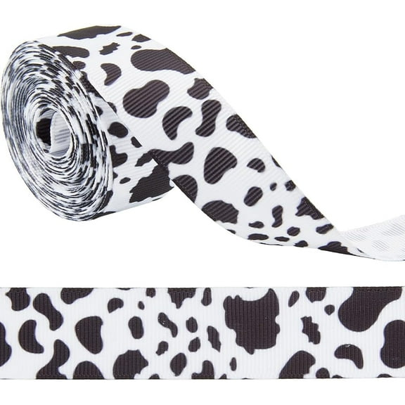 5.47 Yards 0.88 inch Cow Print Ribbon Black White Spot Pattern Farm Animal Summer Retro Grosgrain Polyester Ribbons for Gift Wrapping Bows Floral Wedding Party Decoration DIY Crafts Supply