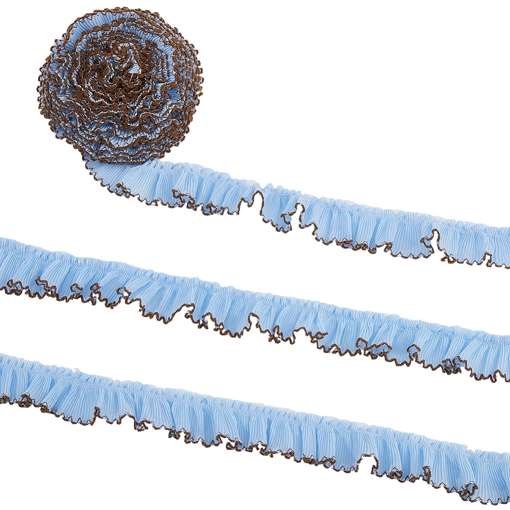 Brown Ribbon Ruffle 5.47 Yards 1.13 Inch Light Blue Pleated Ribbons Ruffle Tulle Soft ...