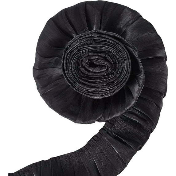 5.47 Yards 2 Inch Black Satin Pleated Trim Double Layer Ruffled Lace Ribbons Smooth Gathered Fabric Vintage Wrinkled Trimming for Sewing Making Clothing Accessories Home Decor DIY Craft
