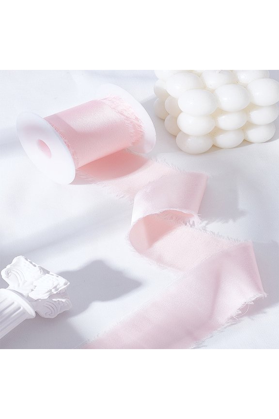 5.47 Yards(5m) Polyester Frayed Fringe Ribbon Raw Edge Wedding Ribbon Lavender Blush Trim with Plastic Spool for Wedding Invitations Gift Wrapping