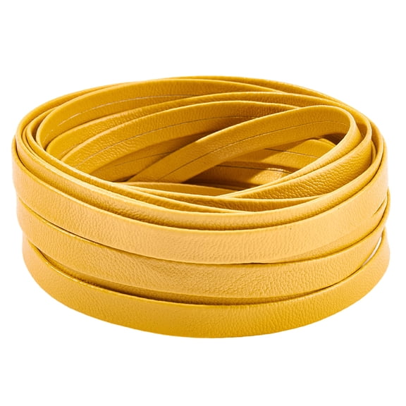 5.47 Yards Double Fold Leather Strip 8mm Wide Flat Leather Cord Foldover Leather Strips Yellow PU Edge Trimming 1mm Thick Braiding Thread