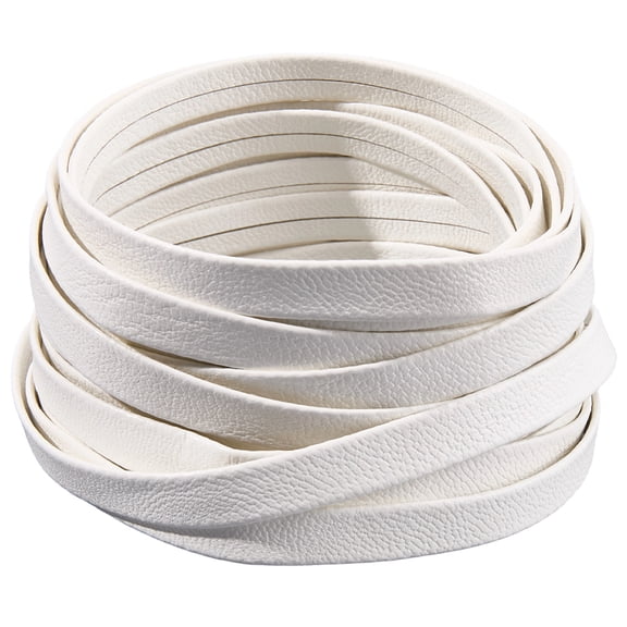 5.47 Yards Double Fold Leather Strip 8mm Wide Lambskin Texture Leatherette Straps Flat Leather Cord Foldover Leather Strips White PU Edge Trimming