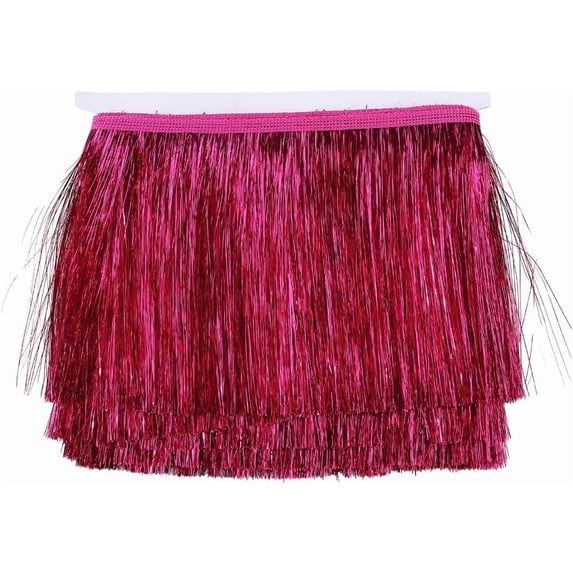 5.47 Yards Hot Pink Tassel Metallic Lace Fringe Ribbons Trimming Chainette Shiny Polyester Decorative Tinsel Ribbon Trim for Sewing Making Costume Cloth Decoration Accessory Diy Craft Supply
