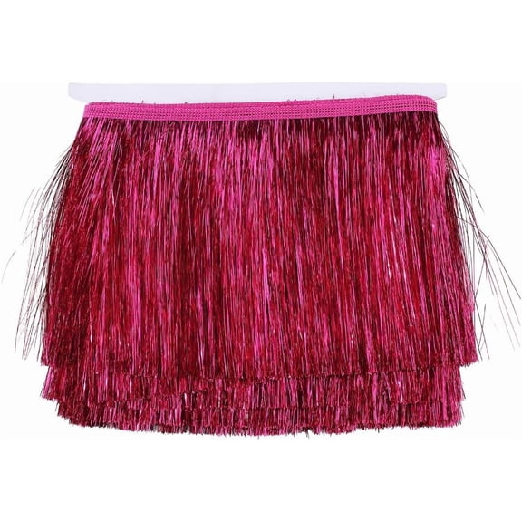 5.47 Yards Hot Pink Tassel Metallic Lace Fringe Ribbons Trimming Chainette Shiny Polyester Decorative Tinsel Ribbon Trim