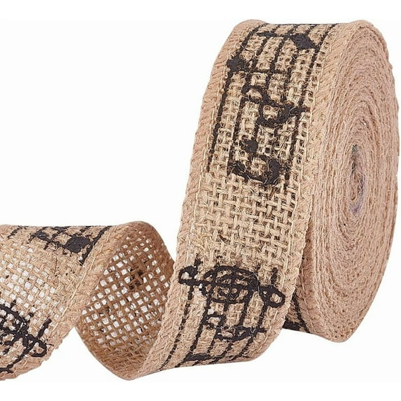 5.47 Yards Musical Note Burlap Ribbon Tan Color Craft Ribbon Decorative Edging Trimming Sewing Webbing for Gift Packaging Party Decoration Sewing Craft