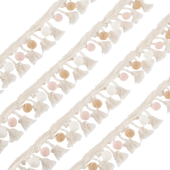 5.47 Yards Pom Pom Fringe Ball Trim Sewing Ribbon 2.36 Inch Width Ball Fringe Garland Ribbon Boho Embroidered Sewing Tassel Lace