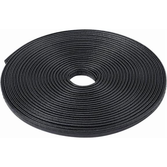 5.47 Yardx0.24 Inch Flat Leather Cord Double Sided Black Leather Strips PU Leather Strap Hand-Stitched Edge PU Threads Strings