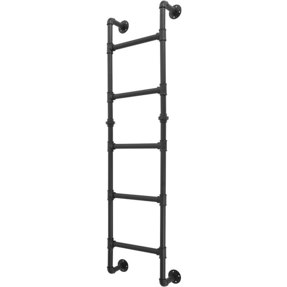 5.4FT, 5-Step Wall Mount Bunk Bed Ladder Basement Window Well Egress Ladder, Carbon Steel Attic Bunk Bed Ladder, Black