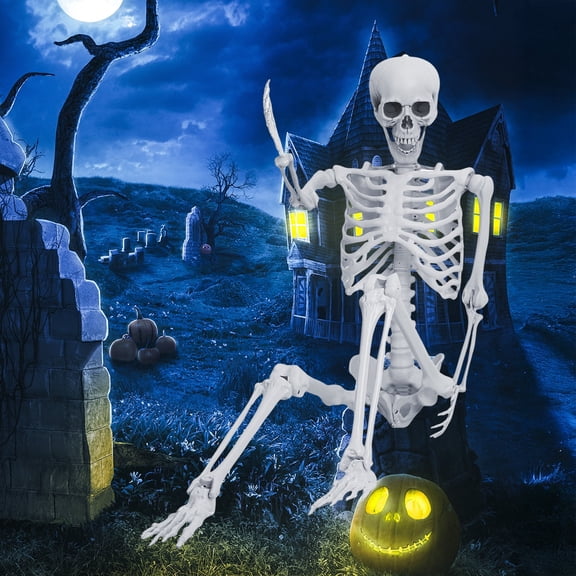 5.4FT HalloweenSkeleton Decor, Movable Joints Realistic Full Body Bones Skeleton Prop, No Light