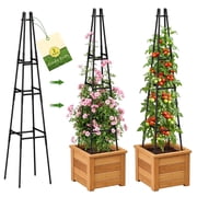 5.4Ft Garden Trellises Black Obelisk Trellis for Climbing Plants Outdoor, Antislip and Anti-Rust Coated Metal Plant Trellis for Potted Plants Indoor 2PCS