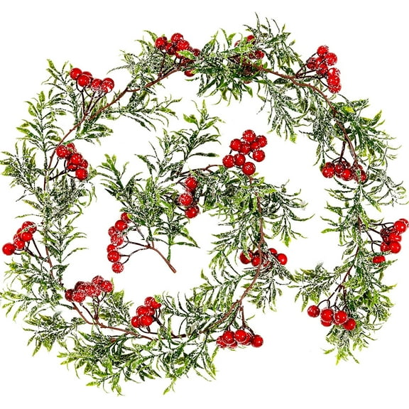 5.4ft Christmas Artificial Red Berries Vine Snow Cypress Pine Hanging Garland for Indoor Outdoor Home Wedding Winter Party Door Backdrop Decoration