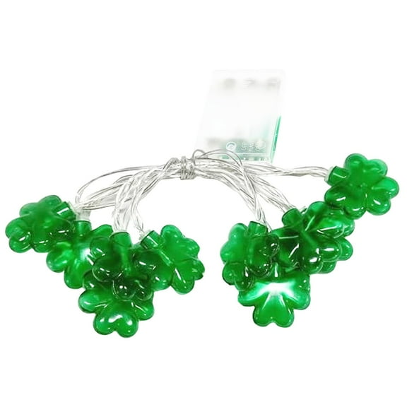 5.4ft St Patrick's Day LED String Lights - 10 Green Battery Operated Lights for Irish Party Decorations