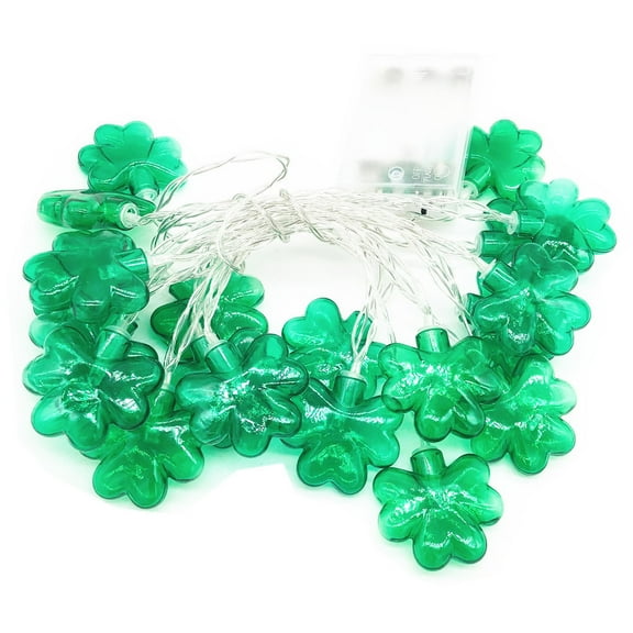 5.4ft St. Patrick's Day String Lights,10 LED Green Clovers,Battery Operated,Irish Decorations for Festive,Celebration and Party