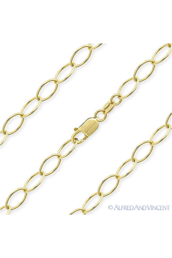 5.4mm Polished Oval Cable Link Chain Necklace in .925 Sterling Silver w/ 14k Yellow Gold