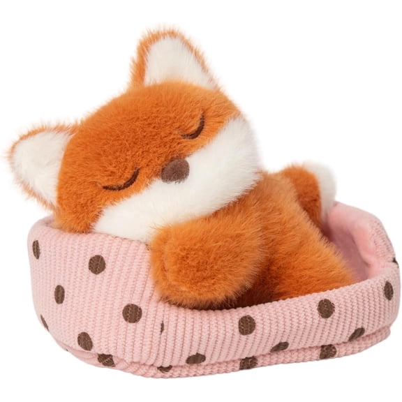 5.5" 2-in-1 Sleeping Fox Plush Toy Set, Cute Fox Stuffed Animal with Nest, Soft Mini Plush Doll Kawaii Animal Present for Kids Girls Boys Birthday Christmas Decor
