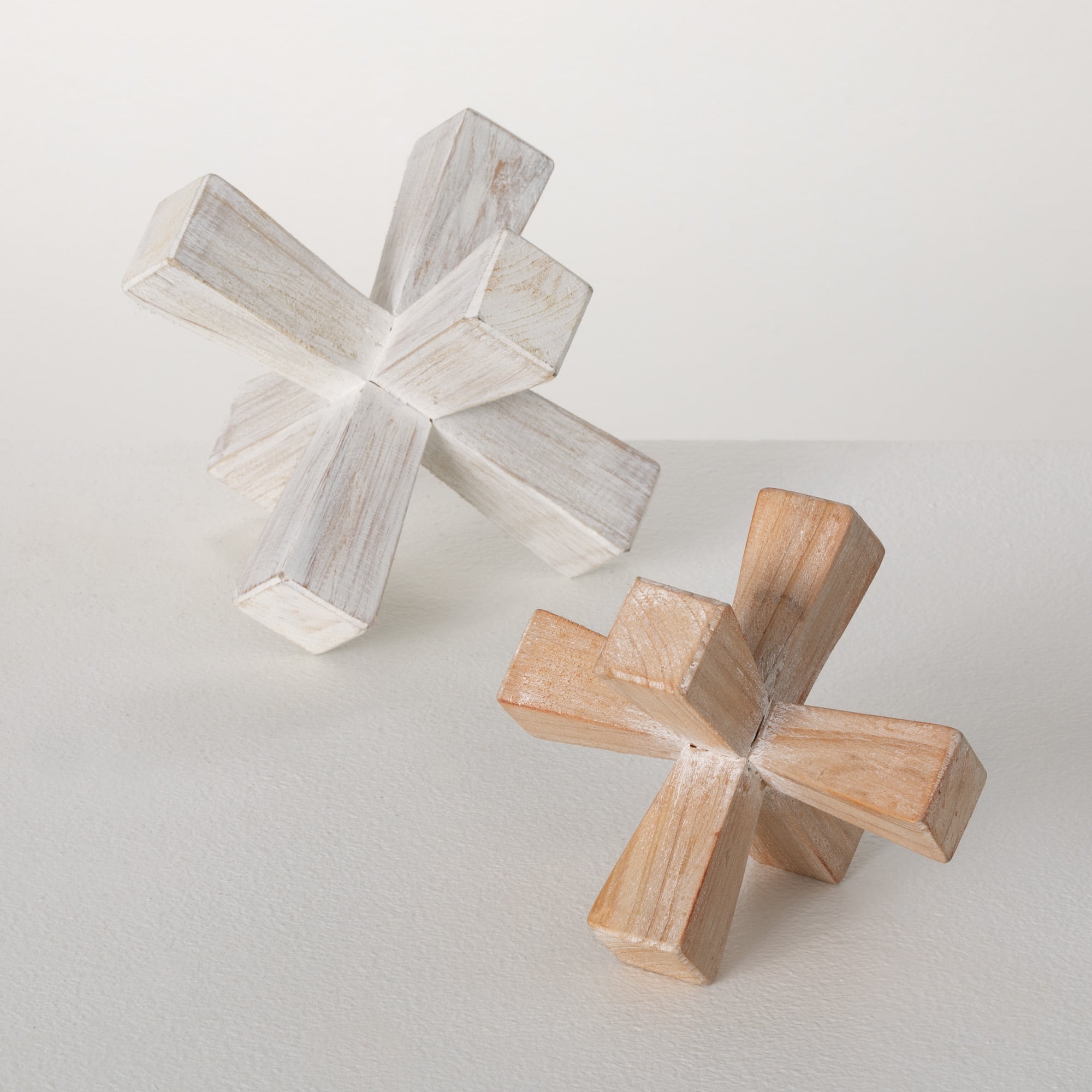 Set of 2 Wooden Geometric Jack Sculptures