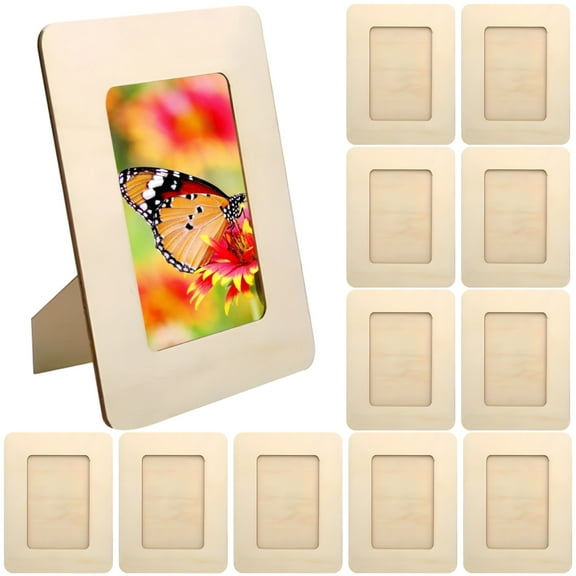 12 Pcs Unfinished Wood Picture Frames, 4x6 in Wooden Photo Frame Bulk for Youngsters Crafts DIY, Smooth Surface Safe Material, Long-Lasting Versatile Vertical Horizontal Display Stand for Gifts
