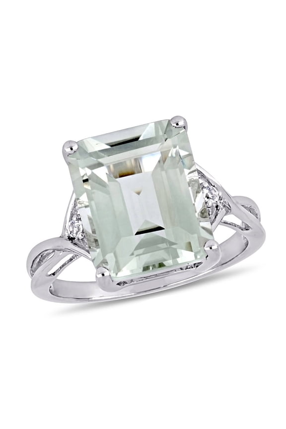 5 5/8 Carat (Ctw) Emerald-Cut Green Amethyst Ring in Sterling Silver for Women
