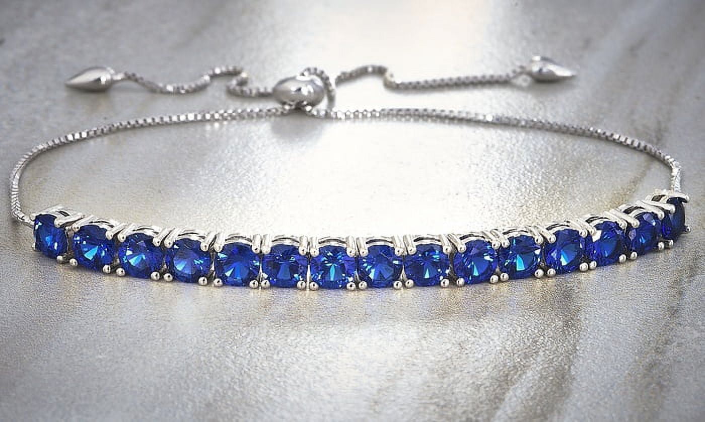 5 5/8 Carat T.W. Simulated Blue Sapphire Sterling Silver Adjustable Tennis Bolo Bracelet