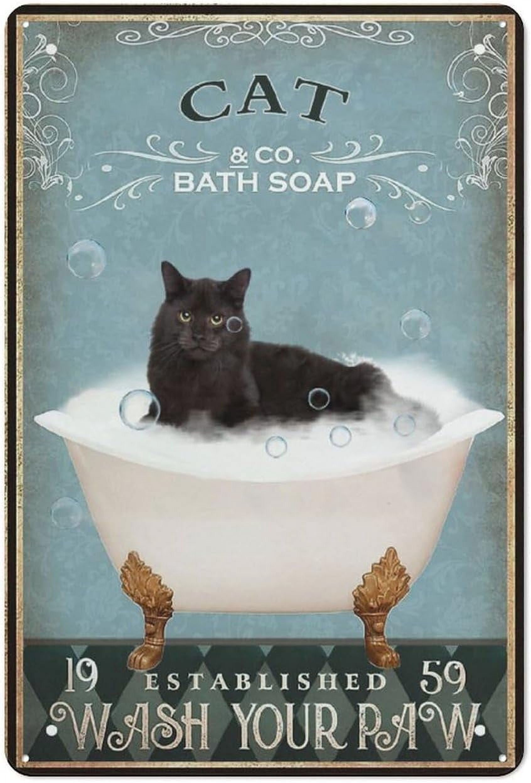 5.5×8 inch Black Bathtub Cats Bath Soap Wash Your Paws Metal Tin Sign ...