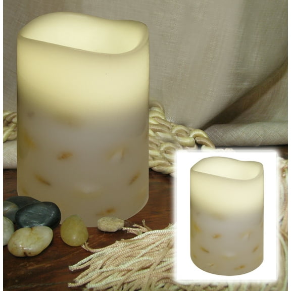 5.5" Ivory B/O Embedded Seashells Flameless LED Lighted Flickering Wax Pillar Candle