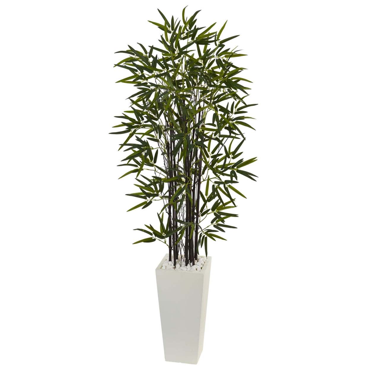 5.5' Black Bamboo Faux Tree in Tall White Plastic Planter