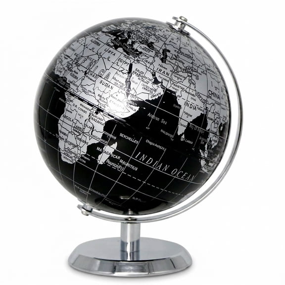 5.5" Black Rotating Mini World Globe with Stainless Steel Base for Home Office School