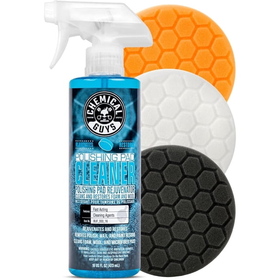 5.5" Buffing Pad Sampler Kit - 4 Piece Detailing Set with 3 Professional Foam Car Polishing Pads & 16 oz Cleaner, for Dual Action and Rotary Polishers Using 5" Backing Plates