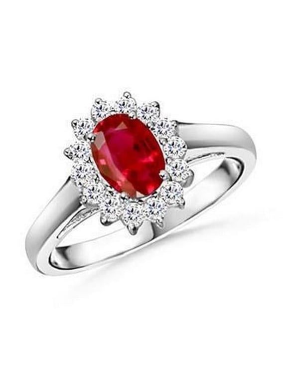 5.5 CT Oval Cut Ruby White Gold Lady Diamond Ring, Size 6.5