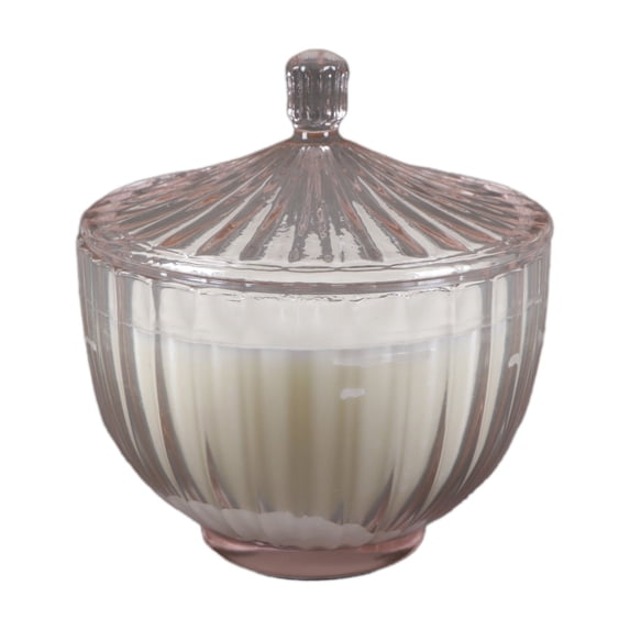 5.5"D Glass Rib Apothecary Candle with Lid - Peony
