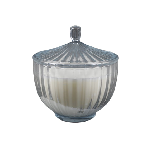 5.5"D Glass Rib Apothecary Candle with Lid - Santal