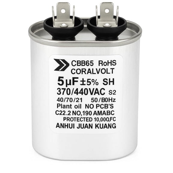CoralVolt 5+5 µF Dual Run Oval HVAC Capacitor – 370/440V AC CBB65, UL Rated