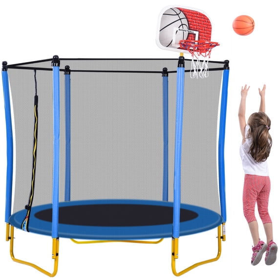 5.5 FT Kids Trampoline with Safety Enclosure Net, Indoor Outdoor Toddler Trampoline with Foam Padded Poles Mini Trampoline for Kids Backyard Trampoline