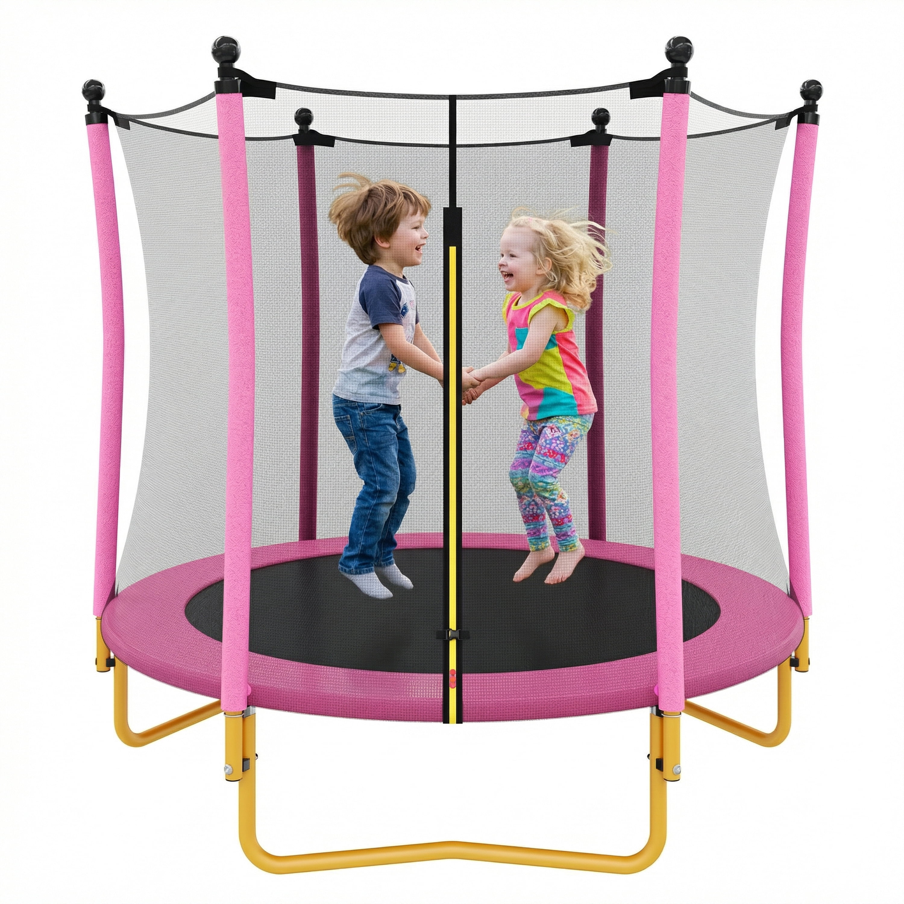 5.5 FT Kids Trampoline with Safety Enclosure Net, U-Shaped Steel Legs & Foam Poles, Heavy Duty Mini Trampoline for Indoor Outdoor Toddler Play