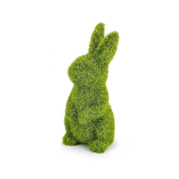 5.5" Faux Moss Flocked Bunny Decor, Pastel Flock Bunnies Figurines with Bow for Spring Easter Home Office Party Table Centerpiece Decoration