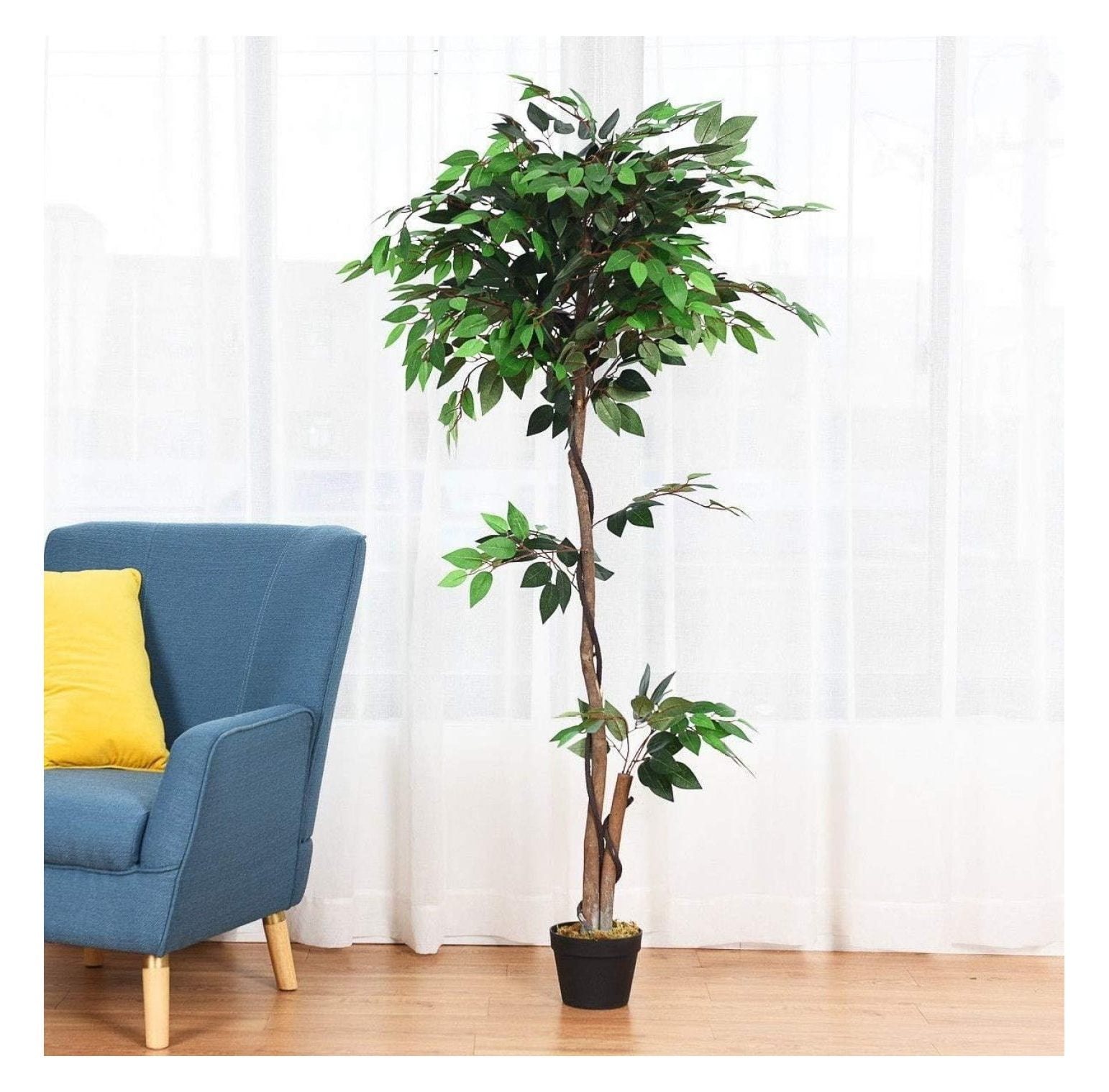 5.5 Feet Artificial Ficus Silk Tree, Decorative Indoor House Fake Plant 