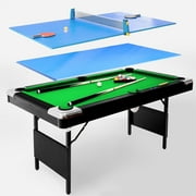 5.5 Ft Multifunctional Game Table, Pool Table with Table Tennis Top, 3 in-1 Portable Billiard Table, Dining Table for Families with Easy Folding for Storage, Includes Balls, Cues, and Chalk for Family