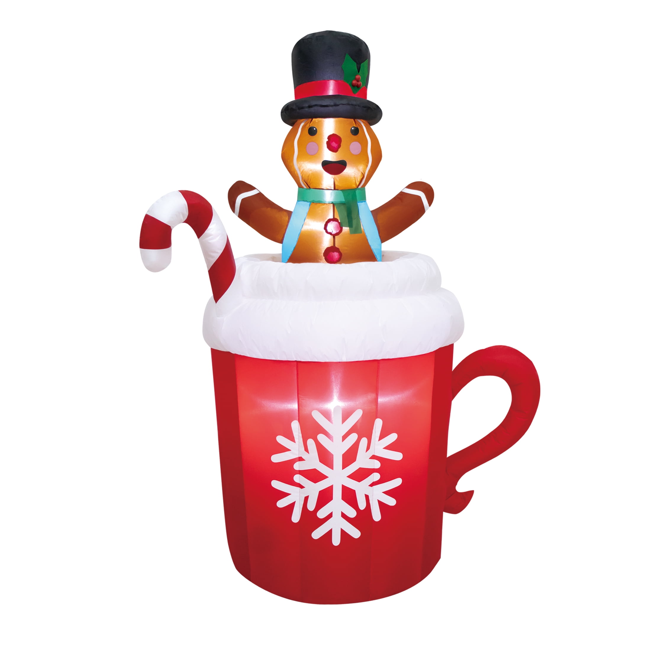 5.5 ft Animated Gingerbread Man in Cocoa Mug Christmas Airblown Yard Inflatable, Multicolor, by Holiday Time