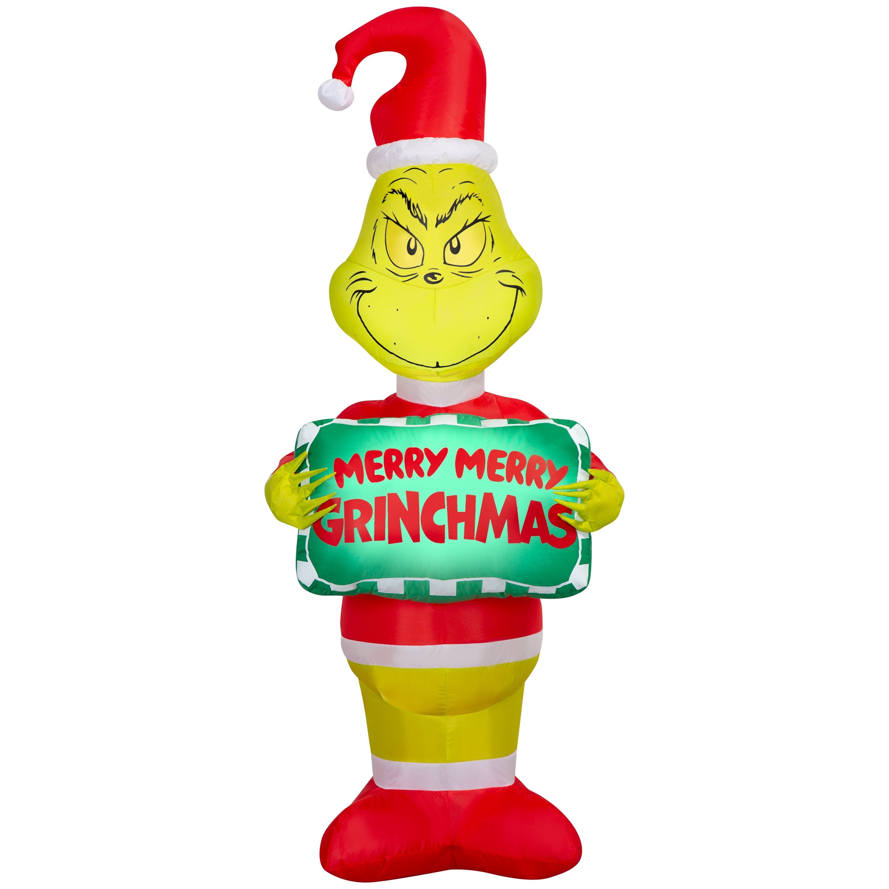 Airblown Christmas Light Grinch Holding Sign Dr. Seuss, 5.5 ft