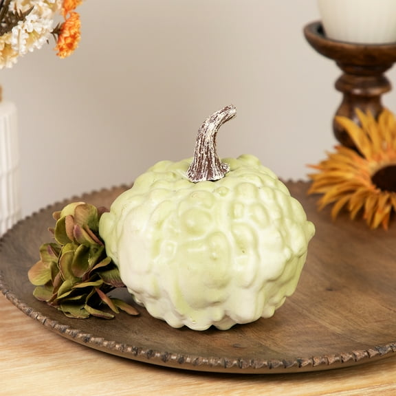 5.5" Green Textured Pumpkin Fall Harvest Table Top Decoration
