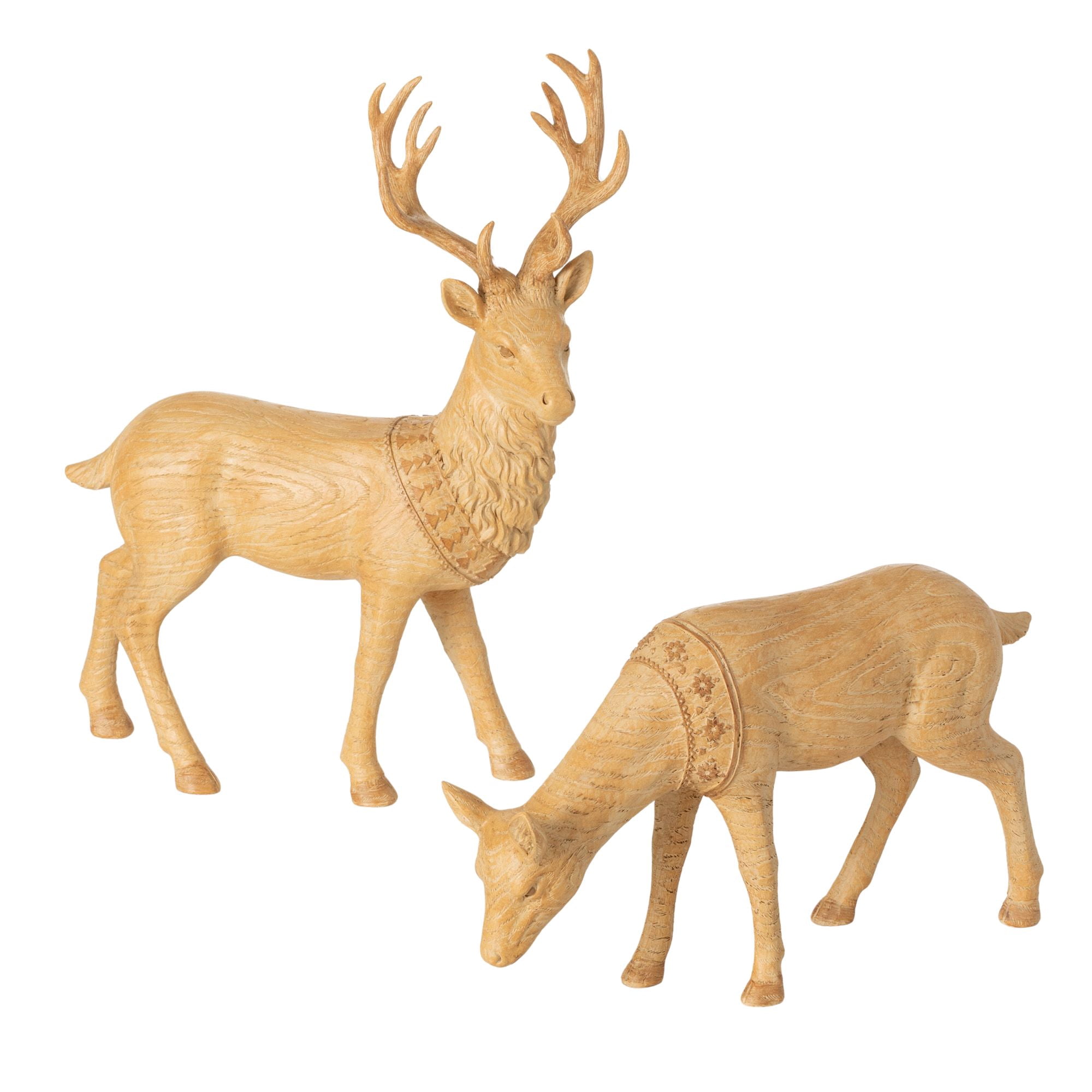 5.5"H and 14"H Sullivans Scandinavian Neutral Deer Figure - Set of 2, Christmas Decor, Brown