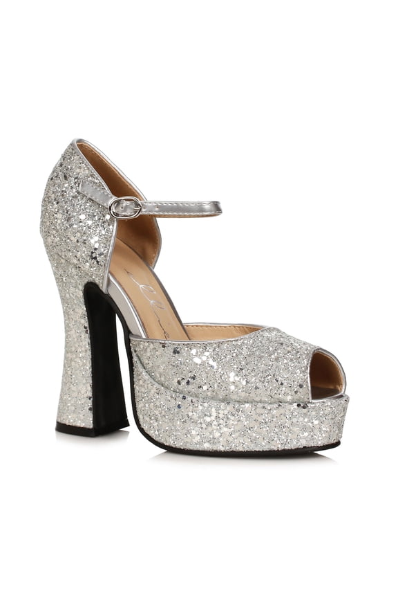 Sparkle Silver Glitter Movie Star 5.5" Heel Platforms size 9