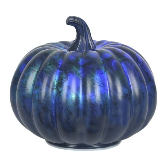 5.5-Inch Blue Glass Pumpkin LED Night Light – Timer-Controlled Glowing Decor with Starburst Design for Halloween and Fall Home Decor
