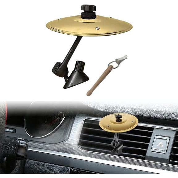 5.5 Inch Car Cymbal Air Vent, Mini Crash Cymbal Set with Drum Stick, Drum for Car Clip-On Dashboard Decor, Fun Gift for Drummers & Music Lovers, Universal Fits Most Vehicles, Gold 1 Pack