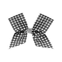 5.5 Inch Checkered Bow Hair Clip with Rhinestone Center (Black)